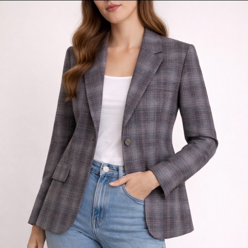 Vintage Pendleton Purple + Gray Plaid 100% Virgin Wool Blazer
